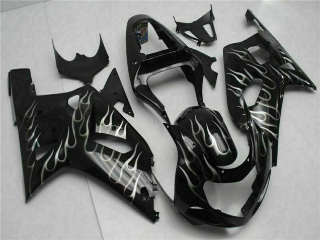 Carenagens Moto Suzuki GSXR 600/750 2001-2003 - Preto Brilhante Prata Chama