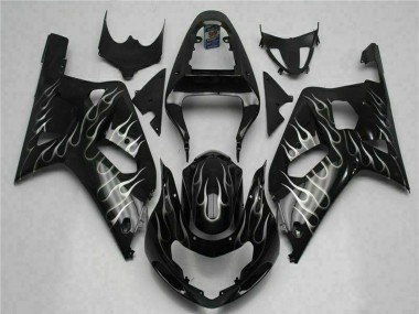 Carenagens Moto Suzuki GSXR 600/750 2001-2003 - Preto Brilhante Prata Chama