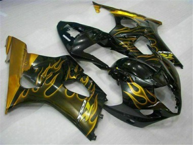 Carenagens Moto Suzuki GSXR 1000 2003-2004 - Preto Brilhante Ouro Chama