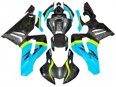 Carenagens Moto Honda CBR1000RR-R 2020-2023 - Azul Claro Amarelo Preto Forjado Fibra de Carbono
