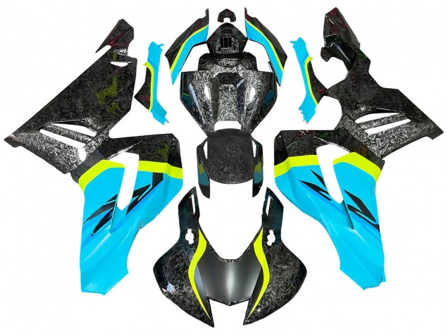 Carenagens Moto Honda CBR1000RR-R 2020-2023 - Azul Claro Amarelo Preto Forjado Fibra de Carbono