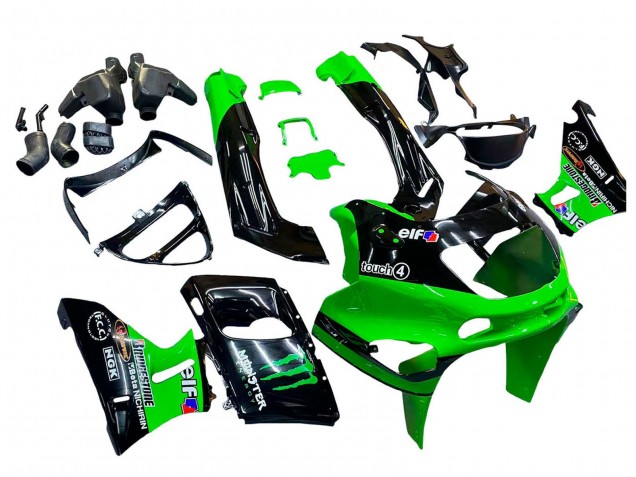 Carenagens Moto Kawasaki ZZR400 1993-2007 - Verde Preto Brilhante Verde Monstro Elf Touch4 Bridgestone