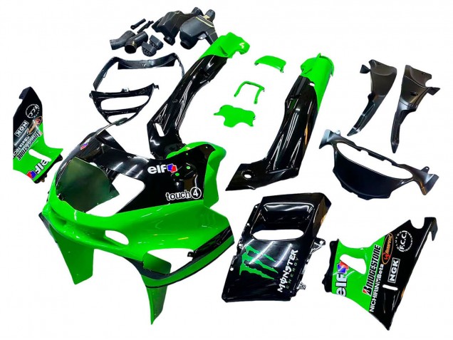 Carenagens Moto Kawasaki ZZR400 1993-2007 - Verde Preto Brilhante Verde Monstro Elf Touch4 Bridgestone
