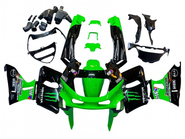 Carenagens Moto Kawasaki ZZR400 1993-2007 - Verde Preto Brilhante Verde Monstro Elf Touch4 Bridgestone