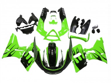 Carenagens Moto Kawasaki ZZR400 1993-2007 - Verde Preto Brilhante Chama