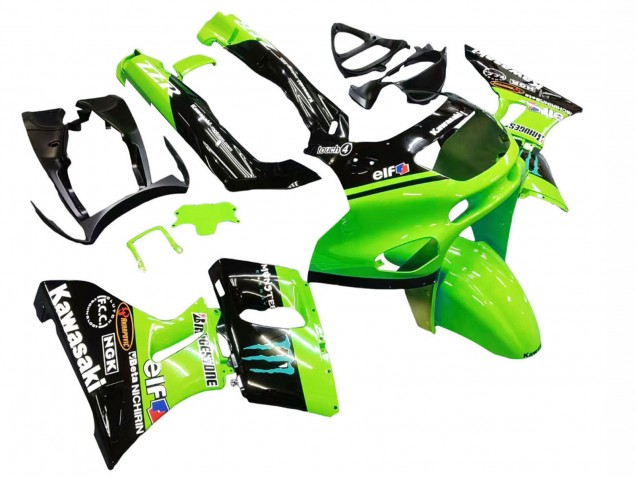 Carenagens Moto Kawasaki ZZR400 1993-2007 - Verde Preto Brilhante Azul Monstro Elf Touch4 Bridgestone