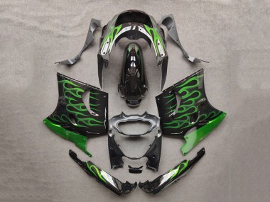 Carenagens Moto Kawasaki ZZR1100 1993-2003 - Preto Brilhante Verde Chama