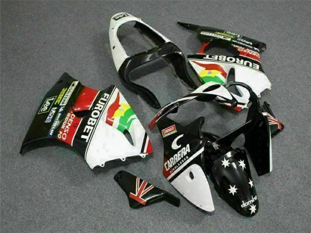 Carenagens Moto Kawasaki ZX6R 2000-2002 - Branco Vermelho Amarelo Verde Preto Brilhante Estrela EuroBet