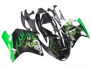 Carenagem Moto Honda CBR1100XX Blackbird 1996-2007 - Preto Brilhante Verde Chama