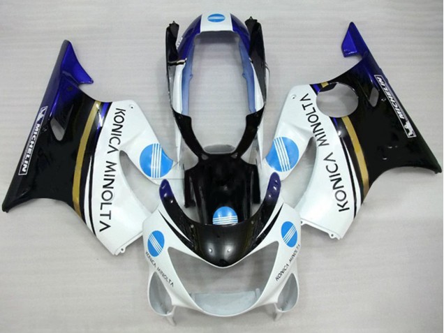 Carenagens Moto Honda CBR600 F4 1999-2000 - Branco Azul Preto Brilhante Konica Minolta