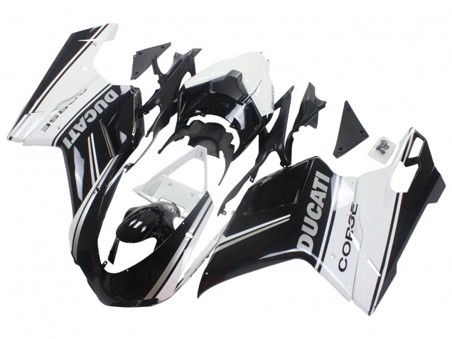 Carenagens Moto Ducati 848/1098/1198 2007-2014 - Branco Preto Brilhante Corse