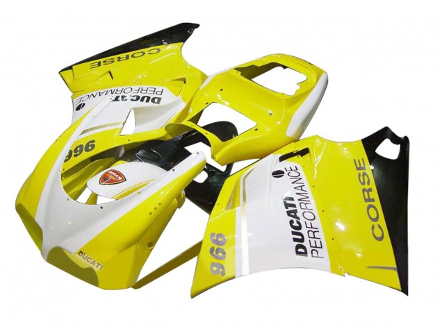 Carenagem Moto Ducati 996 1993-2005 - Branco Amarelo Preto Brilhante Corse Performance