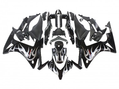 Carenagens Moto Honda CBR500R 2013-2015 - Preto Brilhante Prata Chama