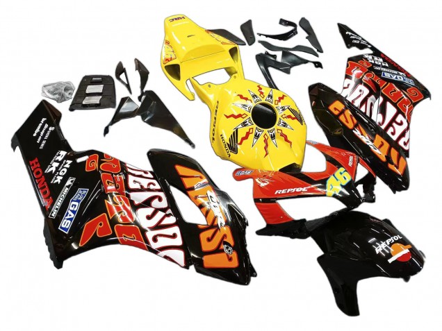 Carenagens Moto Honda CBR1000RR 2004-2005 - Amarelo Laranja Preto Brilhante Repsol Rossi 46