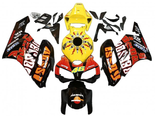 Carenagens Moto Honda CBR1000RR 2004-2005 - Amarelo Laranja Preto Brilhante Repsol Rossi 46