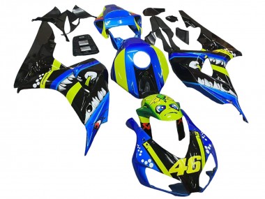 Carenagens Moto Honda CBR1000RR 2006-2007 - Azul Verde Fluorescente Preto Brilhante Tubarão 46