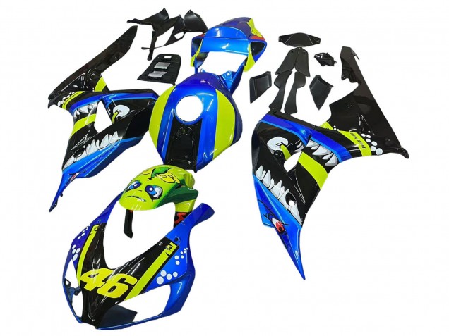 Carenagens Moto Honda CBR1000RR 2006-2007 - Azul Verde Fluorescente Preto Brilhante Tubarão 46