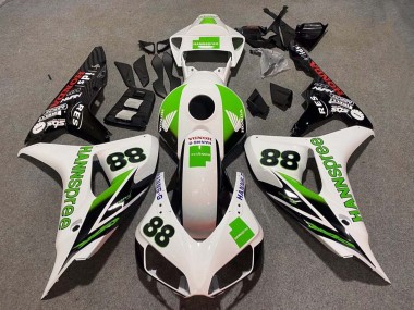 Carenagens Moto Honda CBR1000RR 2006-2007 - Branco Verde Preto Brilhante Hannspree 88