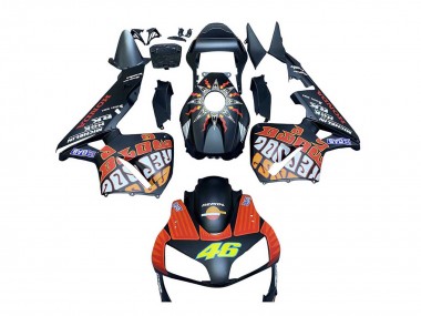 Carenagens Moto Honda CBR600RR 2003-2004 - Preto Fosco Laranja Repsol Rossi 46