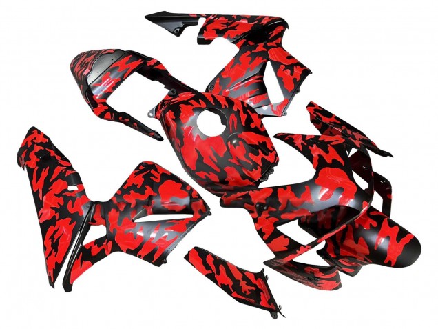 Carenagens Moto Honda CBR600RR 2003-2004 - Preto Vermelho Cinzento Camouflage