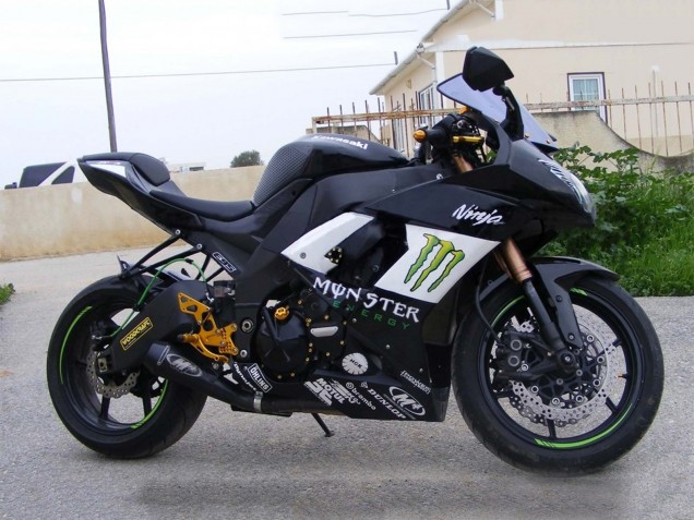 Carenagens Moto Kawasaki ZX10R 2008-2010 - Preto Brilhante Branco Verde Monstro Elf