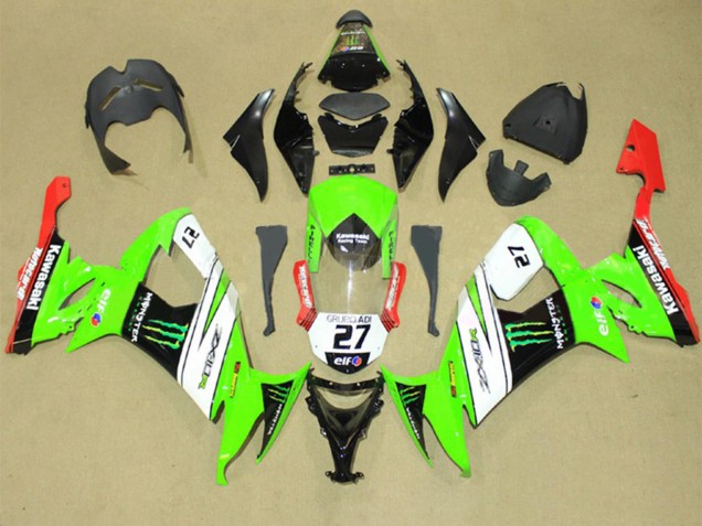 Carenagens Moto Kawasaki ZX10R 2008-2010 - Verde Branco Vermelho Preto Elf Verde Monstro Energy 27