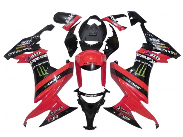Carenagens Moto Kawasaki ZX10R 2008-2010 - Vermelho Preto Verde Monstro Elf 27
