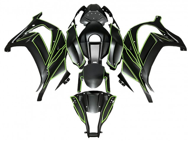 Carenagens Moto Kawasaki ZX10R 2008-2010 - Preto Fosco Verde Linha