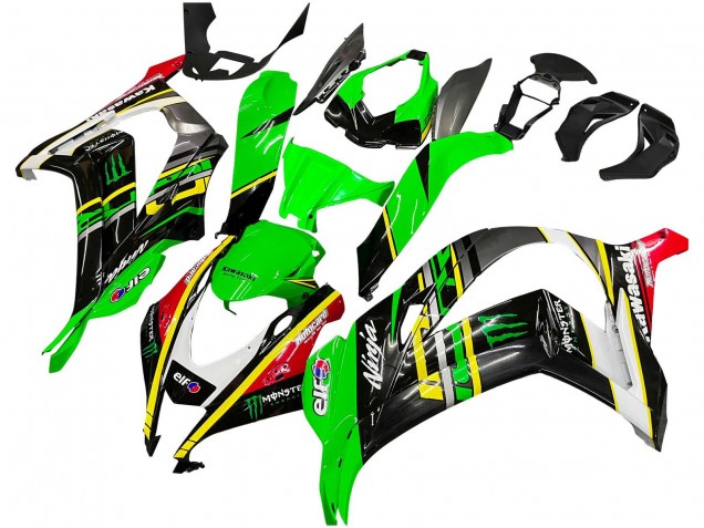 Carenagens Moto Kawasaki ZX10R 2016-2020 - Verde Amarelo Vermelho Preto Elf Monstro