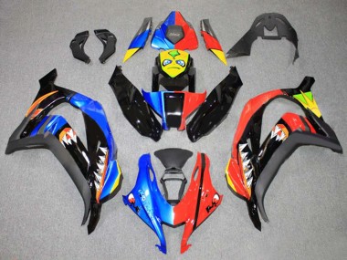 Carenagens Moto Kawasaki ZX10R 2016-2020 - Azul Vermelho Amarelo Preto Tubarão