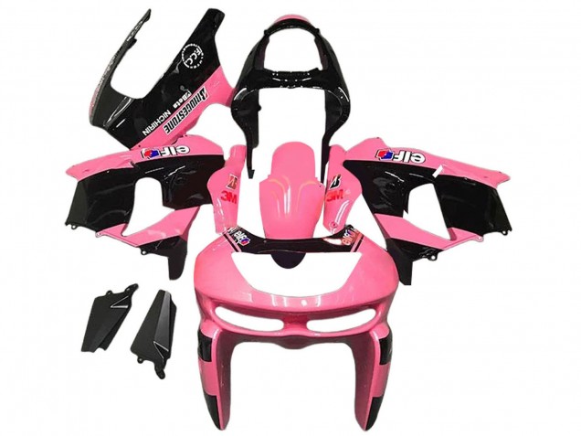 Carenagens Moto Kawasaki ZX6R 1998-1999 - Rosa Preto Brilhante Elf Bridgestone