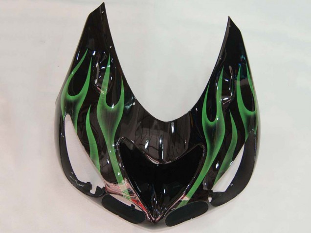 Carenagem Moto Kawasaki ZX14R ZZR1400 2006-2011 - Preto Brilhante Verde Chama