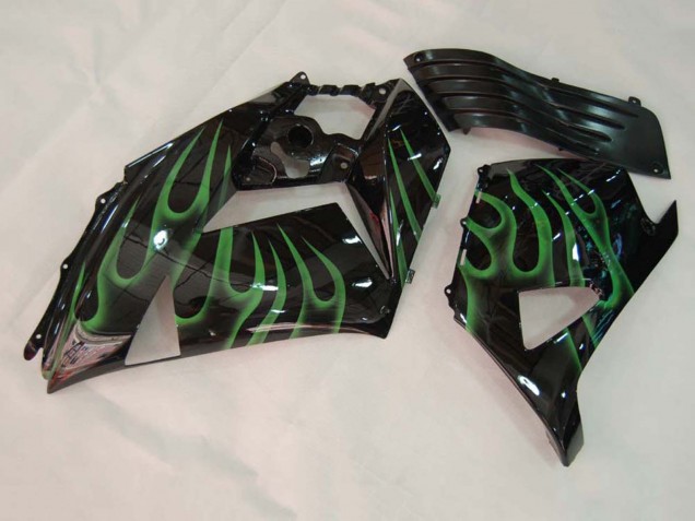 Carenagem Moto Kawasaki ZX14R ZZR1400 2006-2011 - Preto Brilhante Verde Chama