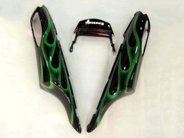 Carenagem Moto Kawasaki ZX14R ZZR1400 2006-2011 - Preto Brilhante Verde Chama