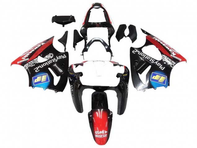 Carenagens Moto Kawasaki ZX6R 2000-2002 - Preto Brilhante Vermelho Azul Vermelho PlayStation 2
