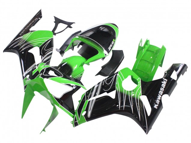 Carenagens Moto Kawasaki ZX6R 2003-2004 - Verde Branco Preto
