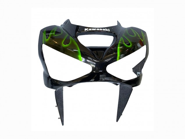 Carenagens Moto Kawasaki ZX6R 2003-2004 - Preto Brilhante Verde Chama