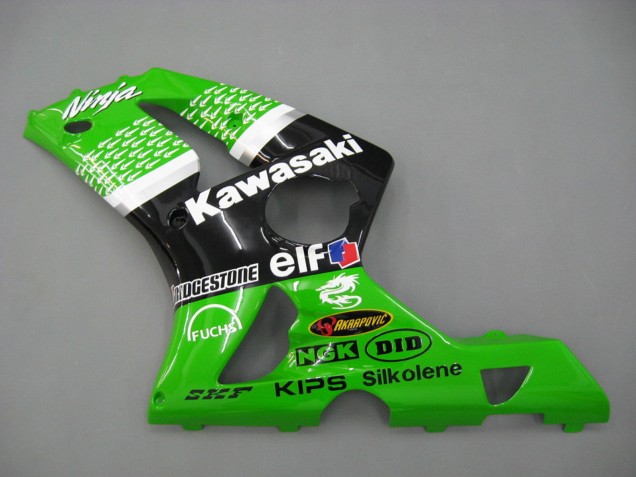 Carenagens Moto Kawasaki ZX6R 2003-2004 - Verde Branco Preto Elf Bridgestone