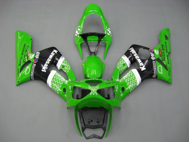 Carenagens Moto Kawasaki ZX6R 2003-2004 - Verde Branco Preto Elf Bridgestone