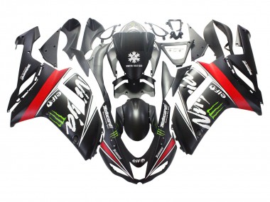 Carenagens Moto Kawasaki ZX6R 2007-2008 - Preto Branco Vermelho Branco Neve Decal Ninja Elf