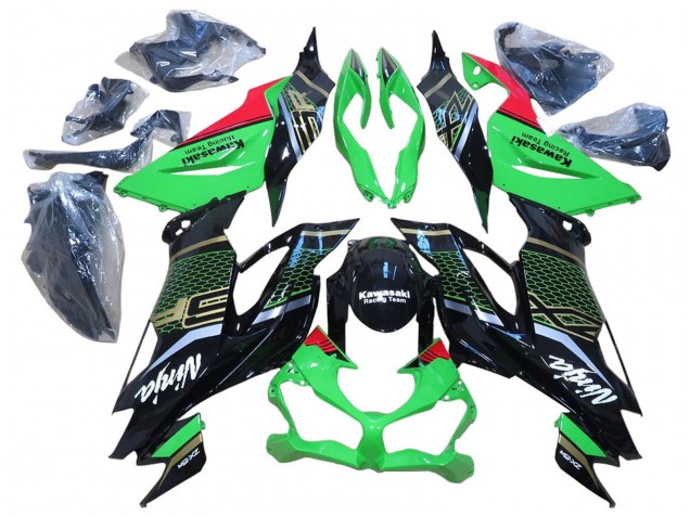 Carenagens Moto Kawasaki ZX6R 2009-2012 - Vermelho Preto Brilhante Honeycomb
