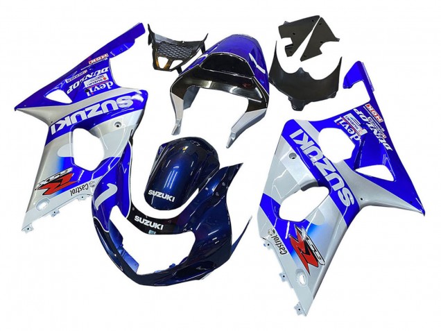 Carenagens Moto Suzuki GSXR1000 2000-2002 - Azul Branco Prata Castrol Dunlop