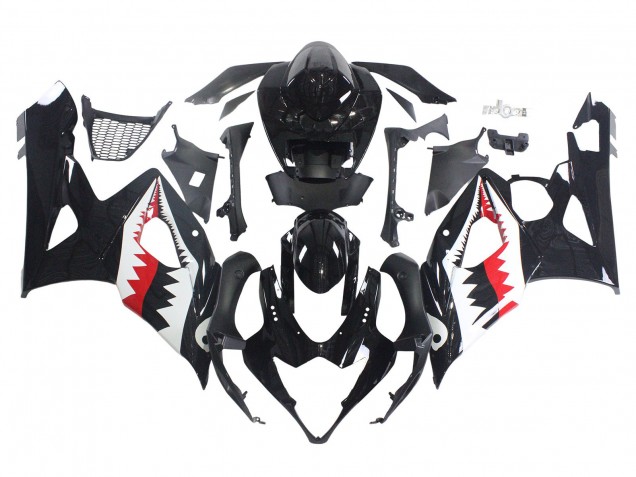 Carenagens Moto Suzuki GSXR 1000 2005-2006 - Preto Brilhante Vermelho Branco Tubarão