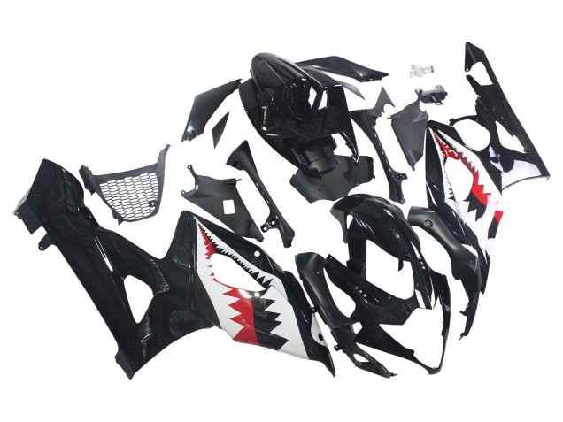 Carenagens Moto Suzuki GSXR 1000 2005-2006 - Preto Brilhante Vermelho Branco Tubarão