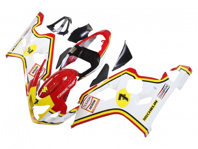 Carenagens Moto Suzuki GSXR 600 / GSXR 750 2004-2005 - Branco Vermelho Amarelo Michelin Texaon Heron 7