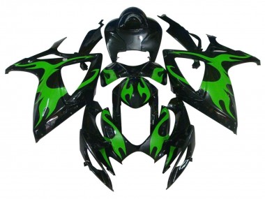 Carenagens Moto Suzuki GSXR 600 / GSXR 750 2004-2005 - Preto Brilhante Verde Chama