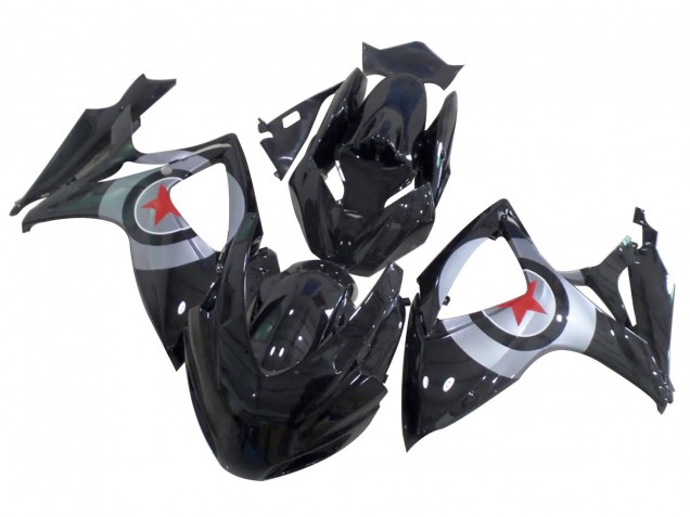 Carenagens Moto Suzuki GSXR 600 / GSXR 750 2004-2005 - Preto Brilhante Prata Vermelho Estrela