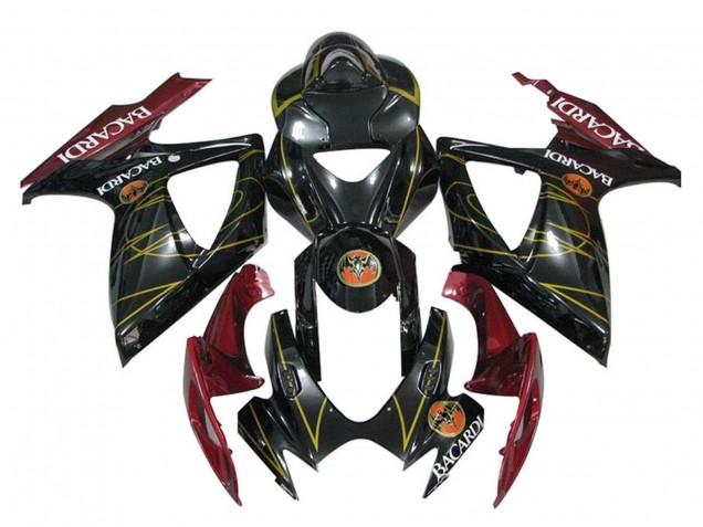 Carenagens Moto Suzuki GSXR 600 / GSXR 750 2006-2007 - Preto Brilhante Vermelho Ouro