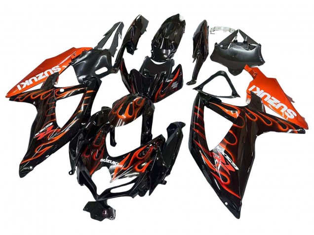 Carenagens Moto Suzuki GSXR 600 / GSXR 750 2008-2010 - Preto Brilhante Laranja Chama