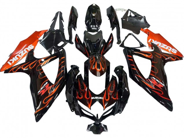 Carenagens Moto Suzuki GSXR 600 / GSXR 750 2008-2010 - Preto Brilhante Laranja Chama